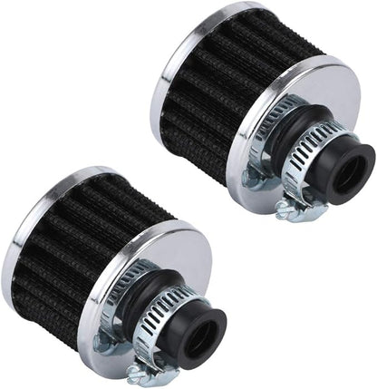 PTNHZ Universal 2 PCS 12mm Auto Cone Mini oil Air Intake Filter Crankcase Vent Valve Cover Breather Filter Flow Air Filters Black