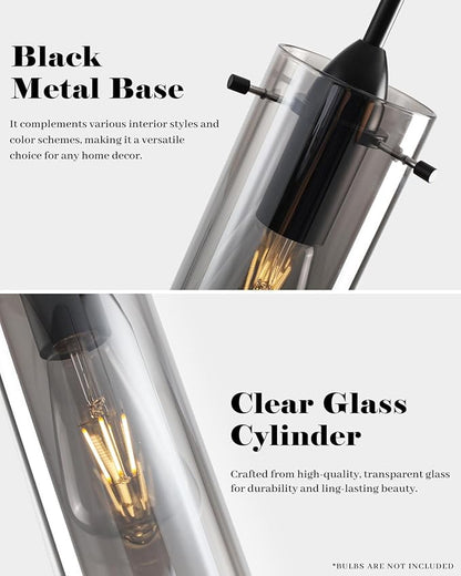 Smoke Gray Glass Pendant Light, Kitchen Pendant Lights 1 Pack, Kitchen Pendant Lighting Over Island, Modern Clear Hanging Pendant Light for Kitchen Island, Bedroom, Living Room, Bathroom