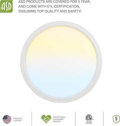 ASD LED 18" Round Flush Mount Ceiling Light Fixture, Low Profile Surface Lighting | 5CCT, Dimmable, Ultra-Thin, ETL Listed | 32W 2600LM 2700-6000K 100-277V | Kitchen, Hallway Lamp | White, 4 Pack