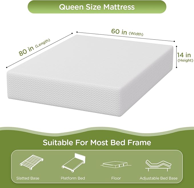 PayLessHere 14 Inch Queen Mattress Base Foam Mattress,Removable Soft Cover,Bunk Bed, Trundle, Daybed,White，Fiberglass Free