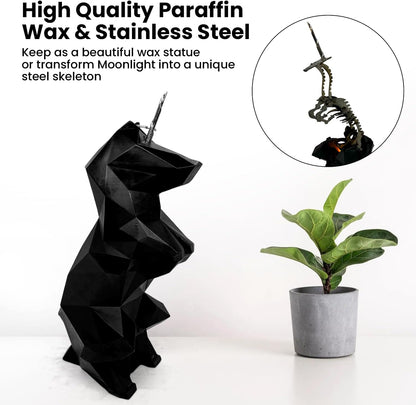 Moonlight Unicorn Skeleton Candle | Unveils Stainless Steel Frame | 8.5” Height | Superb Burn Time | Gift Packaging | Spooky Decoration | Skull & Bones Goth Horror (Black, Unscented)