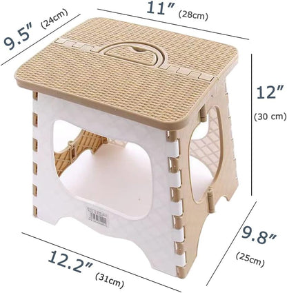 Folding Step Stool Anti Slip Compact Plastic Foldable Step Stool Holds Up to 300 lbs,12 inches, 30cm，(Coffee) 1PCS