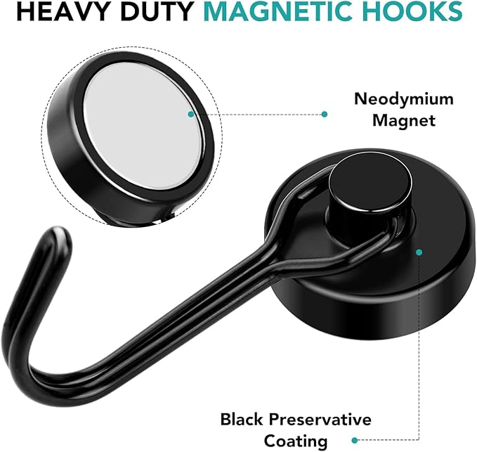 DIYMAG Black Magnetic Hooks, 40LBS Strong Magnetic Hooks Heavy Duty, Strong Magnet Hooks with Metal Hanger for Hanging Refrigerator Home Kitchen Office, 16Pack