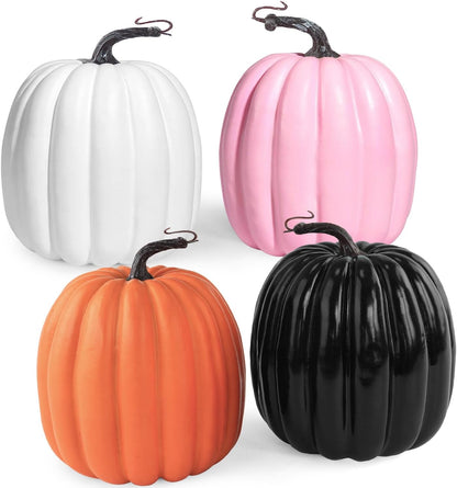 Artmag 6 Inch Large Artificial Pumpkins, 4PCS Big Colorful Pumpkins Faux Foam Harvest Pumpkins for Fall Autumn Thanksgiving Seasonal Holiday Decor Decorations