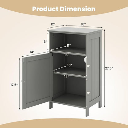 Tangkula Bathroom Storage Cabinet, Freestanding Wooden Single Door Side Floor Organizer with Adjustable Shelf, Small Bathroom Cabinet for Small Spaces, Living Room (Grey)