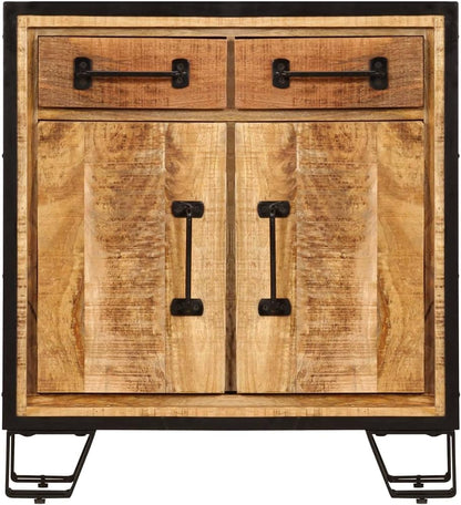 Solid Mango Wood Sideboard Cabinet Rustic Storage Furniture with Unique Grain Patterns and Decorative Inlays for Living Room Dining Area, 25.6 x 11.8 x 27.6 Inches