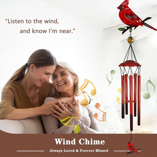 Hummingbird Wind Chimes Outdoor for Men/Women/Dad/Grandpa Birthday Gift Memorial Gift Metal Chimes Decor for, Home, Lawn, Porch, Patio, Garden Decor, Yard Decoration (Red Bird Station)