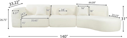 Merax 140" Curved Polyester Sectional Sofa Set, Modern Cloud Couch with Chaise Lounge & 3 Pillows, Fully Assembled for Living Room, Beige
