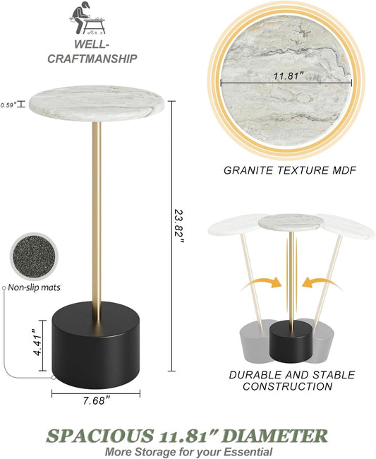 Drink Table Pedestal, Round Side Table, Drink Tables for Small Spaces, Pedestal End Table, Small Pedestal Table (Black Gold)