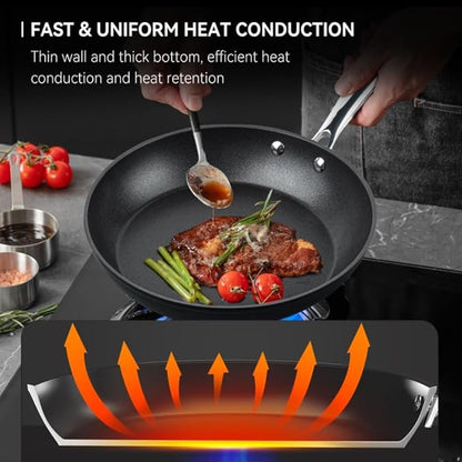 Frying Pan 10 Inch, Nonstick Frying Pan for Induction, 5-Ply Non Toxic Skillet with Stainless Steel Handle, Hard Anodised Aluminum Cookware, Oven Proof, Suitable for All Hobs