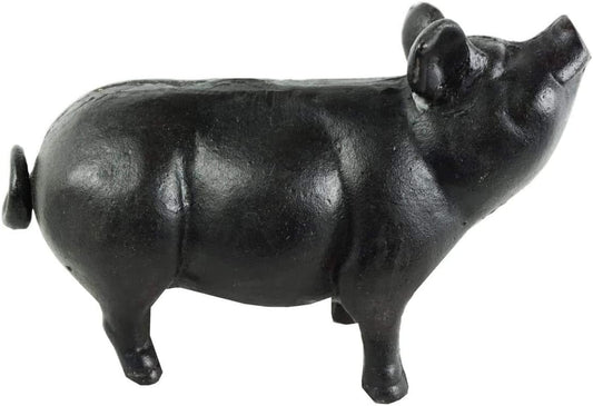 NACH Cast Iron Pig Statue - Black Door Stopper/Paperweight, Rustic Garden Decor, 9.2x3.7x5.9 Inch, Black Head Up Pig