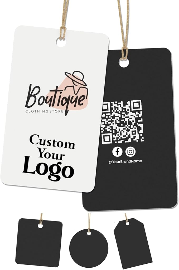 100 pcs Custom Hang Tags - Personalized Clothing Tag with Your Logo & Text - Custom Tags for Handmade Items Clothes Business Ideal for Apparel Jewelry Gift Label Tag