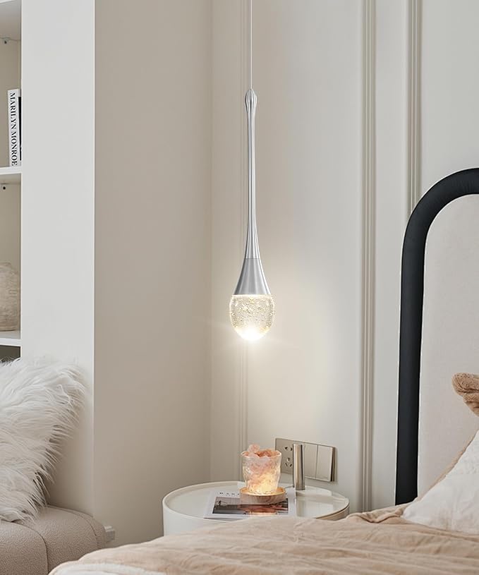 Single Head Silver Bubble Crystal Chandelier Beside Pendant Light Kitchen Island Dining Foyer Entrance Chandeliers Modern LED Dimmable 3000-6000k…