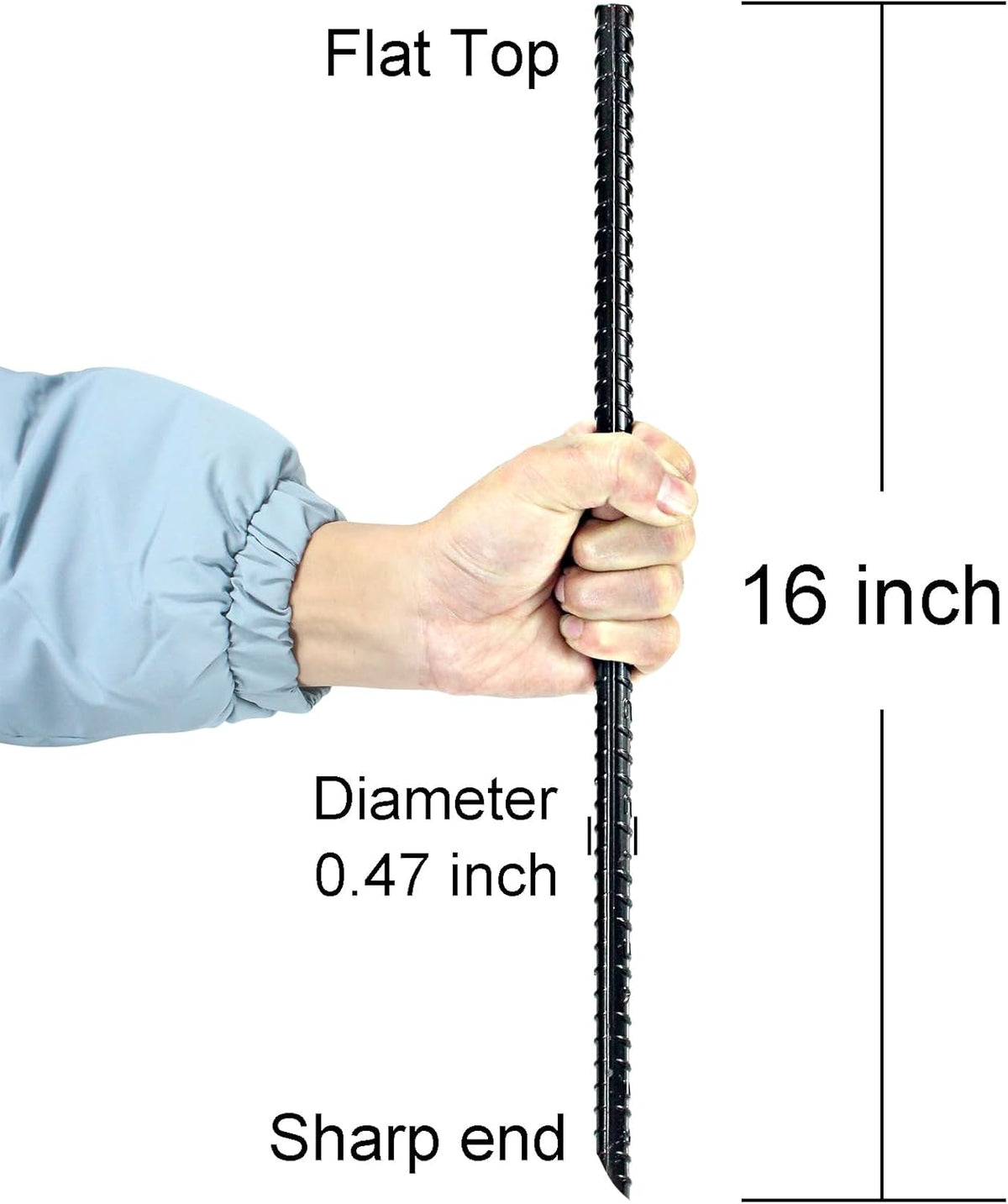 16 Inch Ground Rebar Stakes Heavy Duty Steel Ground Anchors for Outdoor, Straight Metal Stakes with Chisel Point end, Black Powder Coated (16)