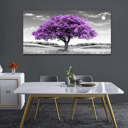 Canvas Wall Art for Living Room Large Wall Decor for Office Modern Bedroom Decorations Purple Tree Landscape Pictures Black and White Paintings Artwork Room Wall Mural Farmhouse Home Decor