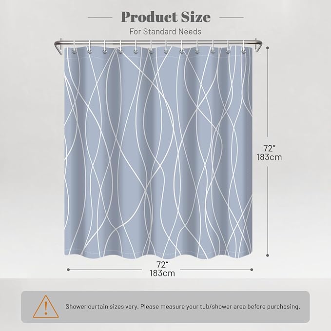Punkray Light Blue Shower Curtain for Bathroom with Hooks, Shower Curtain Set, White Stripe Bath Curtains Decorative Shower Curtains Water Repellent Washable, 72 x 72