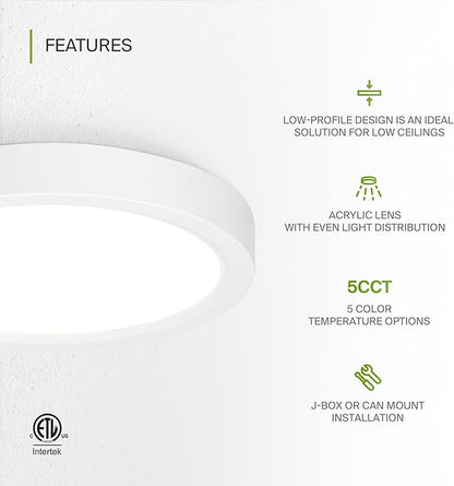 ASD LED 7" Round Flush Mount Ceiling Light Fixture, Low Profile Surface Lighting | 5CCT, Dimmable, Ultra-Thin, ETL Listed | 15W 1260LM 2700-6000K 120V | Kitchen, Bedroom, Hallway Lamp | White