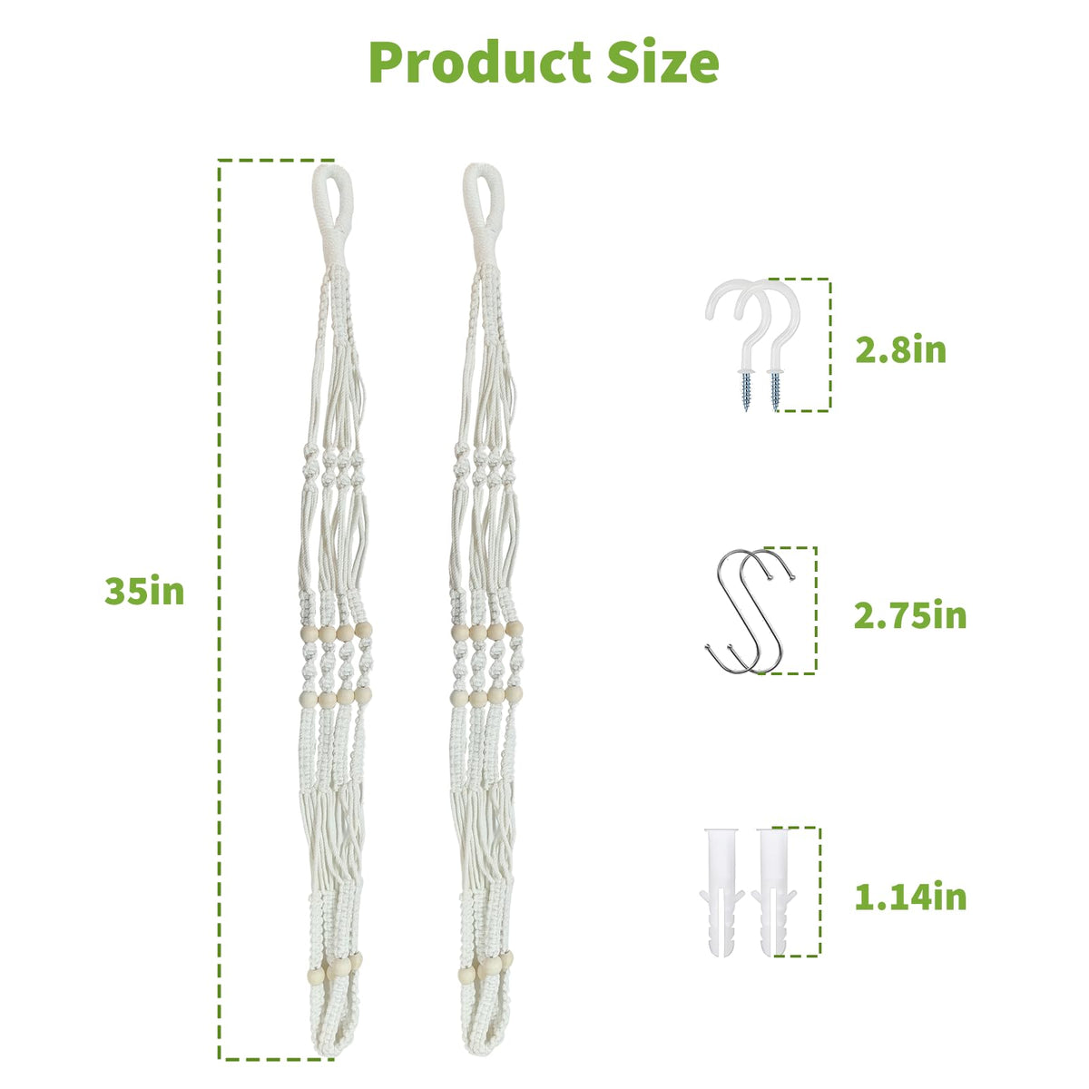 Wdmxszdq Macrame Plant Hanger Set of 2, 35 Inch Indoor Hanging Planter with 4 Hooks, Macrame Plant Hangers for Pots, No Tassels Boho Home Decor, Ivory (Pots Not Included)