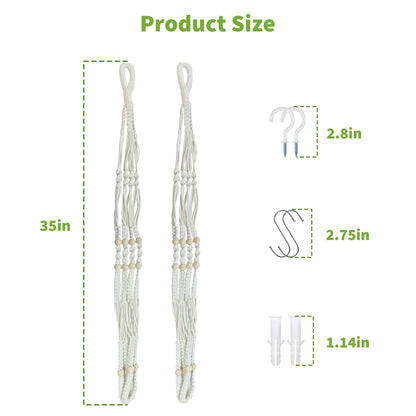 Wdmxszdq Macrame Plant Hanger Set of 2, 35 Inch Indoor Hanging Planter with 4 Hooks, Macrame Plant Hangers for Pots, No Tassels Boho Home Decor, Ivory (Pots Not Included)
