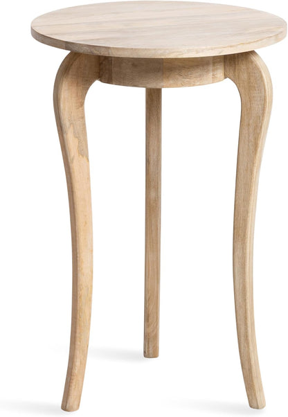 Kate and Laurel Mariona Coastal Round Mango Wood Side Table, 16 x 16 x 24, Light Natural, Modern Circle End Table with Classic Curved Legs for Living Room Home Decor or Bedroom Nightstand Decor