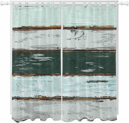 Blue Teal Living Room Curtains 96 Inch Length, Window Curtains Tab Top, Vintage Wooden Retro Art Farmhouse Barns Light Filtering Window Treatments Drapes 52"x96" 2 Panel