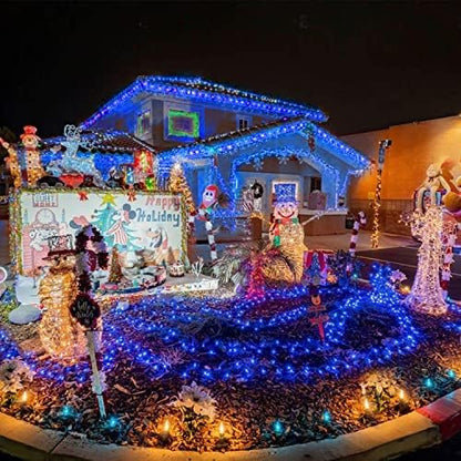 JMEXSUSS 250 LED Blue String Lights Indoor, 91.5ft Connectable Christmas Lights Outdoor Waterproof, 8 Modes Blue Christmas String Light for Party Garden Tree Halloween Decoration