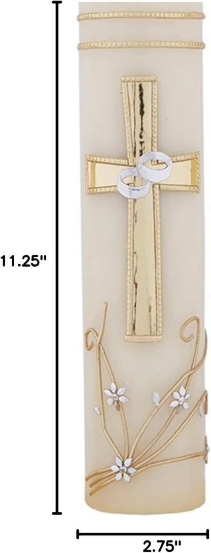 Needzo Wedding Unity Candle Set for Ceremonies, Gold Tone and Silver Toned Ornate Centerpiece Candles, 3 Pieces Included