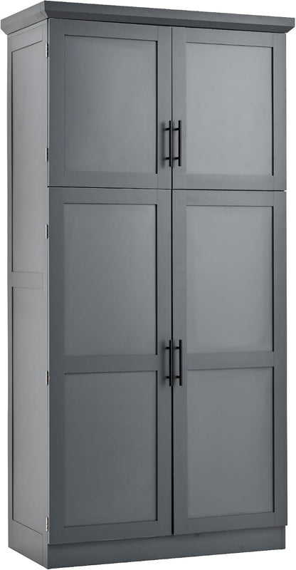 SOFTSEA Freestanding Kitchen Pantry Cabinet, Tall Storage Cabinet with Adjustable Shelves and 2 Door Shelves, Kitchen Storage Cupboard with 8 Pull-Out Trays for Dining Room, 35.5x17.6x70.9 Inch, Gray