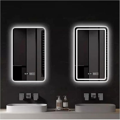 Bathroom Mirror with LED Lights, Backlit Illuminated Bathroom Mirror Wall Mounted Multifunction Vanity Mirror with 3 LED Light Color Dimmable and Demister Pad,(B,H50*W70CM/H19.6*W27.5IN)