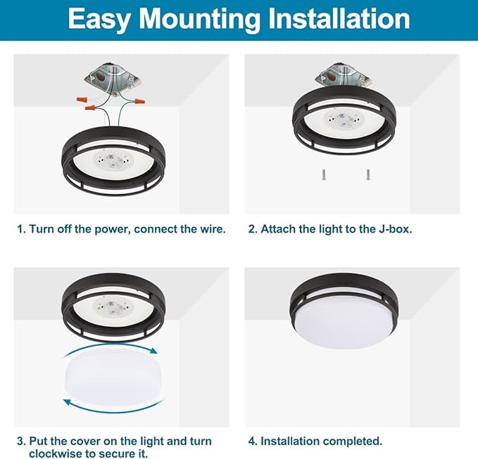 2Pack LED Flush Mount Ceiling Light Fixture 13" 20W, 3000/4000/5000K Color Adjustable, Dimmable Ceiling Lamp for Kitchen, Hallway, Stairwell, Oil Rubbed Bronze, ETL
