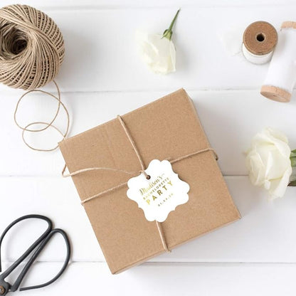 Andaz Press Personalized Fancy Frame Square Wedding Gift Tags, Metallic Gold Ink, Bachelorette Party, 24-Pack, Custom Made Any Name