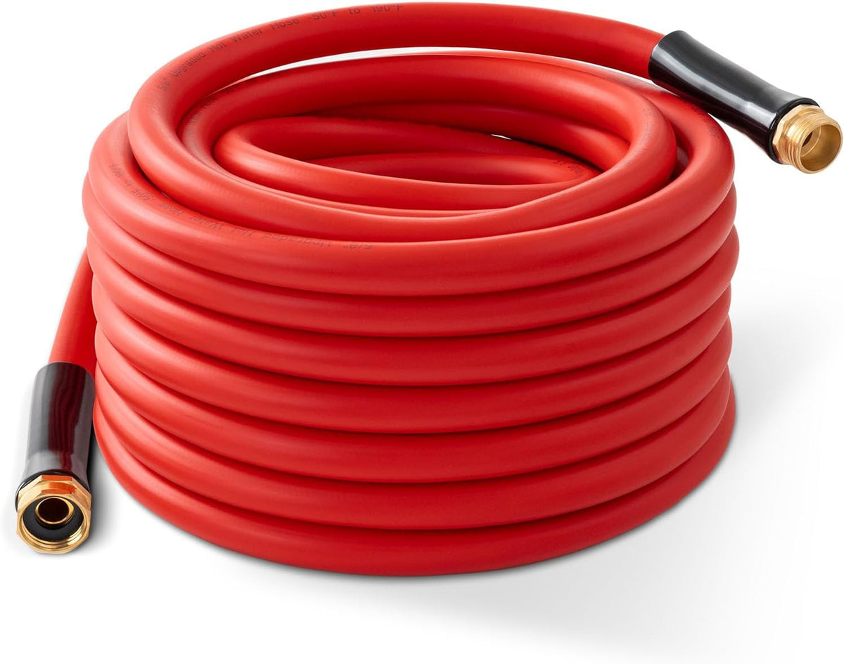 Garden Hose 50ft x 3/4” Hot Water Hose, Heavy Duty -50°F to 190°F,Burst 600Psi Flexible Upgraded Rubber Hoses,3/4” Solid Fittings for All-weather Outdoor Lawn & Garden