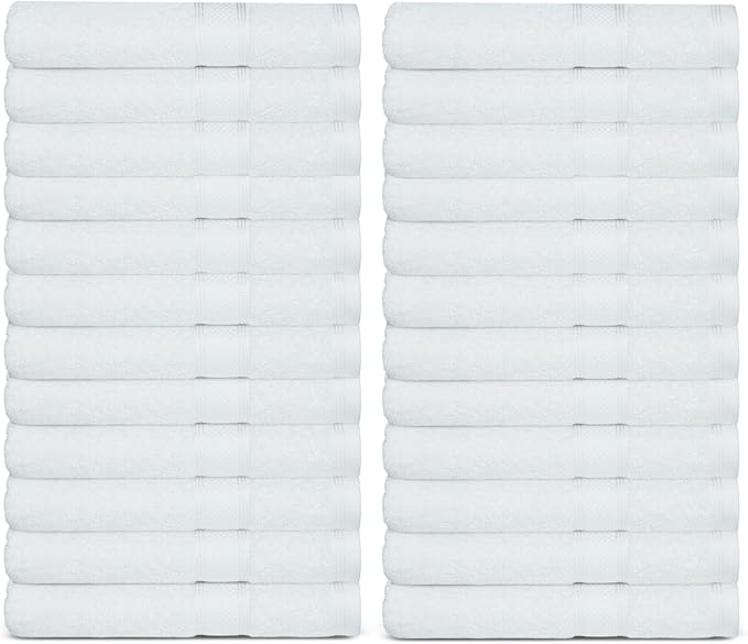 Casa Lino Face Towels & Body Wash Cloths for Showering - 100% Cotton Wash Cloths for Bathroom - Highly Absorbent & Quick Drying Washcloth Set - Cotton Washcloths 24 Pack (12" x 12") - (White)