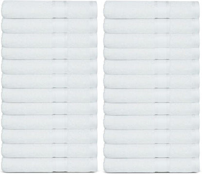 Casa Lino Face Towels & Body Wash Cloths for Showering - 100% Cotton Wash Cloths for Bathroom - Highly Absorbent & Quick Drying Washcloth Set - Cotton Washcloths 24 Pack (12" x 12") - (White)