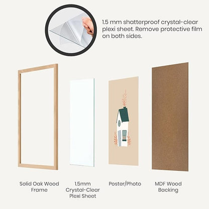 Opposite Wall - 50x70 cm - Natural Oak Wood Picture Frame - Lightweight, Versatile & Shatterproof - Wall Hanging Photo or Poster Frame - 19 3/4 x 27 1/2 in - 2 Pack