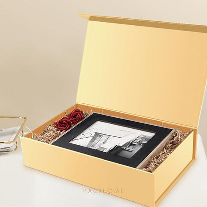 PACKHOME Extra Large Gift Box 17.5x11.3x4.3 Inches, Sturdy Shirt Box with Magnetic Lid for Clothes and Large Gifts (Glossy Gold)