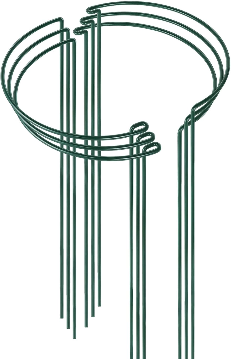 HiGift 6 Pack 24 Inch Plant Stakes, 10" Wide x 24" High Half Round Metal Peony Cages and Support, Green Garden Plant Stake Plant Support Ring Border for Peony Tomato,Hydrangea,Flower Indoor Outdoor