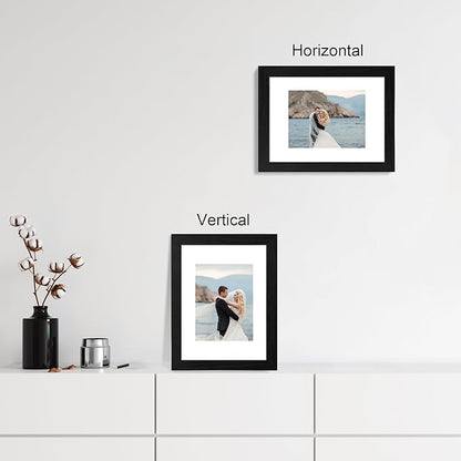 9x12 Picture Frame Set of 4 with Tempered Glass, Black Frames Display 6x8 Picture with Mat or 9 x 12 Without Mat, Wood Photo Frames for Tabletop Display and Wall Mounting