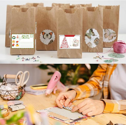 100-1000pcs Custom Stickers Merry Christmas Stickers Personalized Labels Adhesive Xmas Decorative Envelope Seals Stickers for Cards Gift Boxes (Round Kraft -3)