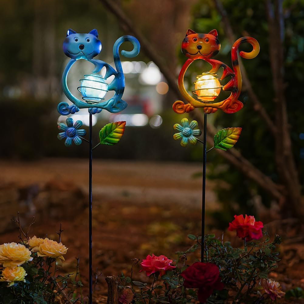 Solar Garden Lights Outdoor Decor,26.4''H Cat Figurine Lights,Waterproof Decorative Garden Stakes for Lawn Patio Pathway, Cat Lover Gifts for Mom Women Birthday Christmas