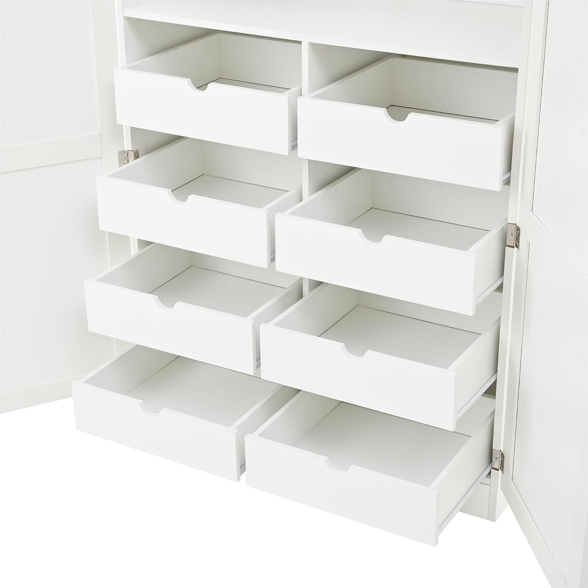 71" Kitchen Pantry Storage Cabinet, Freestanding Farmhouse Pantry Cabinet with 4 Doors, 2 Door Shelves, 8 Pull-Out Trays and Adjustable Shelf for Kitchen, Dining Room (White)