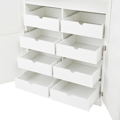 71" Kitchen Pantry Storage Cabinet, Freestanding Farmhouse Pantry Cabinet with 4 Doors, 2 Door Shelves, 8 Pull-Out Trays and Adjustable Shelf for Kitchen, Dining Room (White)