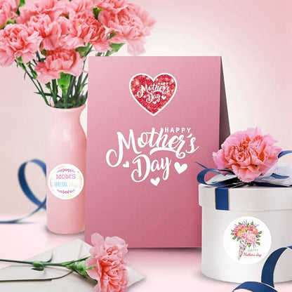Mothers Day Stickers, Happy Mother's Day Labels Stickers for Mothers Day Card Gifts Present Decoration, Mothers Day Flower Decoration Stickers
