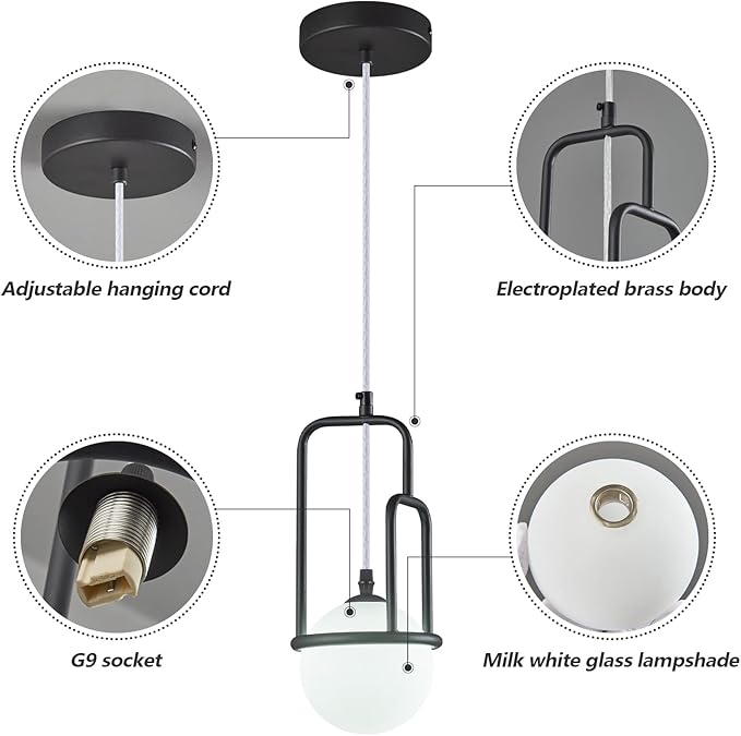 5 Inch Modern Black Pendant Light Globe Pendant Light Fixture Mid Century Pendant Lighting for Kitchen Island Dining Room Living Room Bedroom(1 Pack)