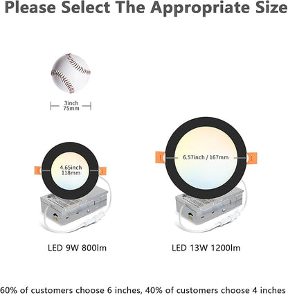 LVWIT 6 Pack 6 Inch LED Recessed Ceiling Light with Junction Box, 13W 5CCT Ultra-Thin Dimmable Can Lights, High Brightness, Canless Wafer Downlight for Kitchen Hallway Dining Room, ETL&FCC