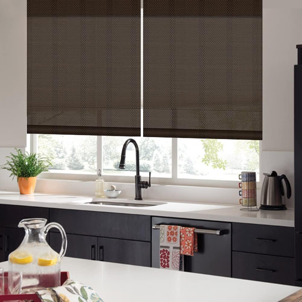 LETAU Cordless Wood Window Roller Shades, Bamboo Light Filtering Window Blinds for Outdoor Garden, Patio, Porch, Arbor, Pattern 13