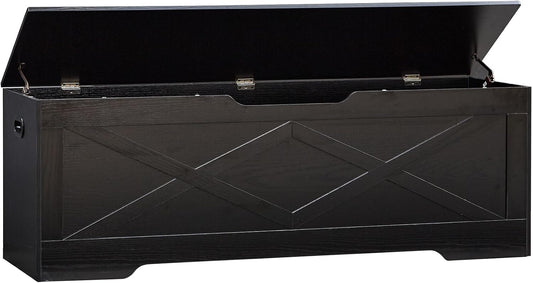 55.1" Storage Bench,Storage Chest for Entryway, Mudroom & Bedroom | 55.1L”x15.7W”x19.1H” Wooden Storage Bench,Storage Trunk with 2 Safety Hinges,Supports 220 lb,Easy Assembly( Black)