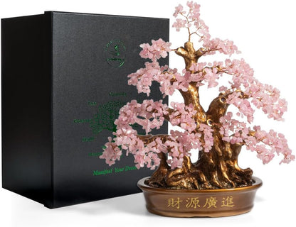 Natural Rose Quartz Tree Large,18" Chakra Crystal Tree(1,300 Gemstone Count) Healing Properties - Bonsai Feng Shui Money Tree for Love Self Care Home Office Decoration