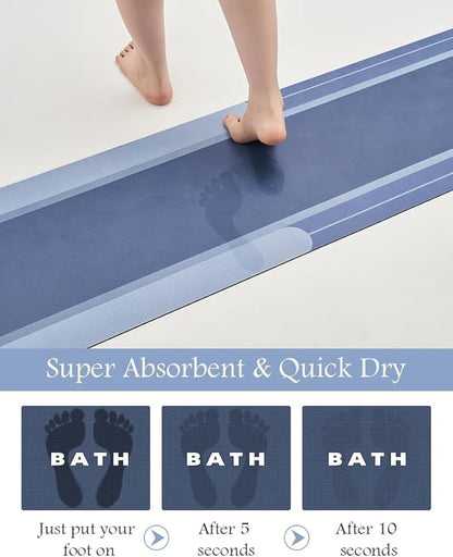 MontVoo-Bath Mat Rug Long Non Slip Super Absorbent Bathroom Runner Stain Resistant Quick Dry Thin Bathroom Mat Fit Under Door-17"x70",Navy