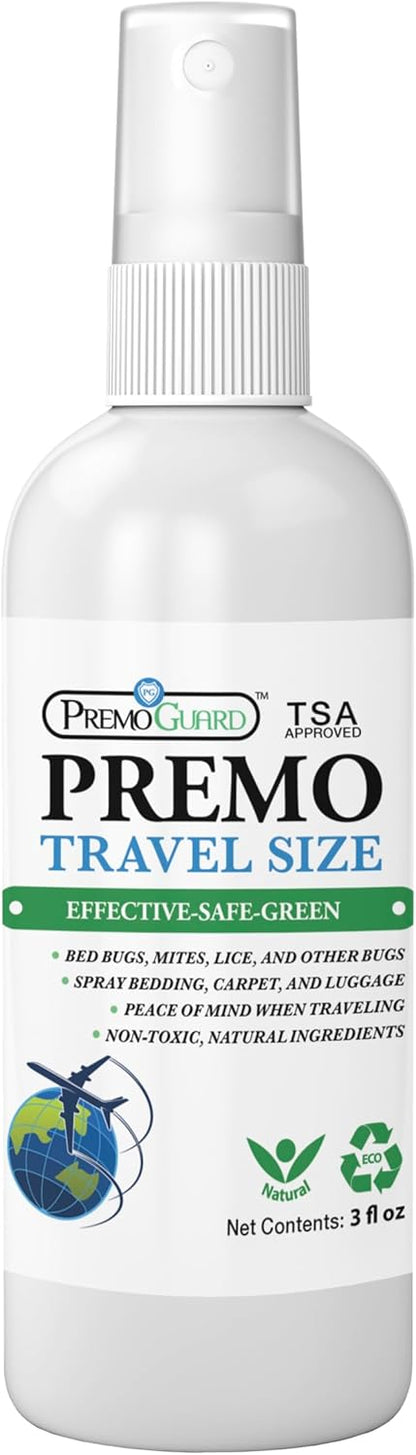 Travel Bed Bug & Mite Killer Spray by Premo Guard 3 oz – Child & Pet Safe – Fast Acting – Stain & Odor Free – Best Protection – Carryon Bag Approved